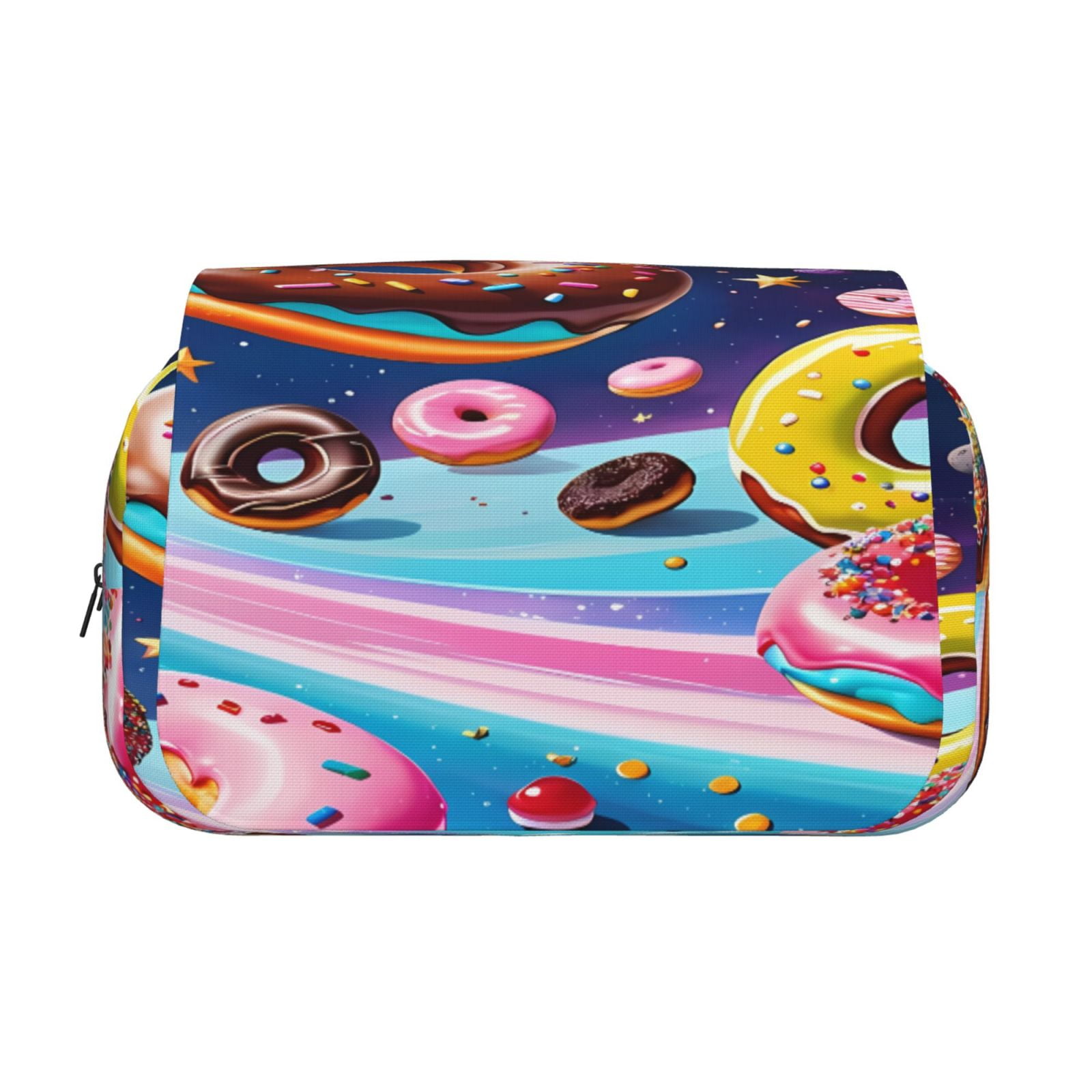 Rateoe Space Colorful Donut Pattern Double Clamshell Pen Case, Storage Organizer with Two Zipper Compartments– Holds Up to 50 Pencils & Pens