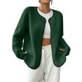 thumbnail image 2 of Zedker Casual Solid Color Women'S Long Sleeve Cardigan Jackets with Soft Fleece Outside, Comfortable Loose Short Outerwears for Winter,Green,L, 2 of 5