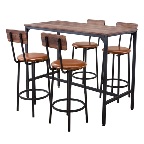 Bar Table Set 5PCS, 47" Bar Tables & Chairs, Rectangular Pub Table Set for Kitchen, Dining, Living Room - Walnut & Black