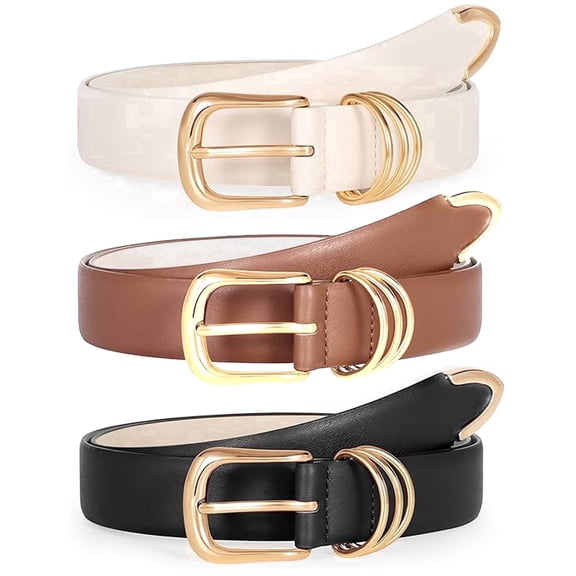 Women's Leather Belts with Gold Buckle Fashion Leather Waist Belt Elegant Ladies Belts for Jeans