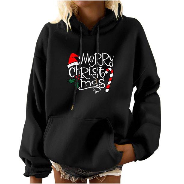 Sudadera Con Capucha de Navidad Para Mujer Estampado de Manga Larga Bolsillo Casual Jersey Camisa Blusa Odeerbi ODB198095