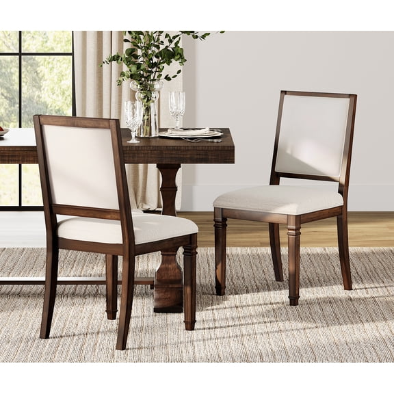 WAMPAT Modern Upholstered Dining Chairs Set of 2,Farmhouse Kitchen Chairs with Fabric Cushion & Solid Back for Dining Room,Living Room,Espresso Brown