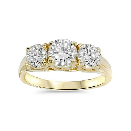 2ct Round Diamond 3-Stone Engagement Ring 14K Yellow Gold Solitaire Round (Best Diamond Cut For Engagement Ring)