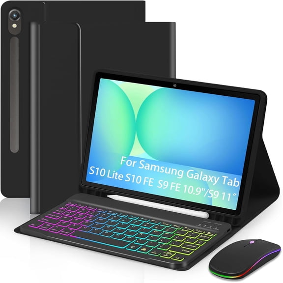 Magnetic Keyboard Mouse Combo Case with RGB Backlight Keypad & Pen Slot for Samsung Tab S9 11", S9 FE 10.9", S10 Lite, S10 FE 5G,Black