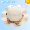 thumbnail image 4 of 50-54cm circunferencia de la cabeza verano niñas borde ondulado sombrero de paja protector solar sombrero para el sol arco bola de pelo sombrero de playa con cuerda a prueba de viento MFZFUKR BST3057362-1, 4 of 5