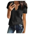 thumbnail image 2 of LoyisViDion Women'S Summer Fashion Tops Knit Short Sleeve Tunic Top V-Neck Loose Shirt Black 6(M), 2 of 7