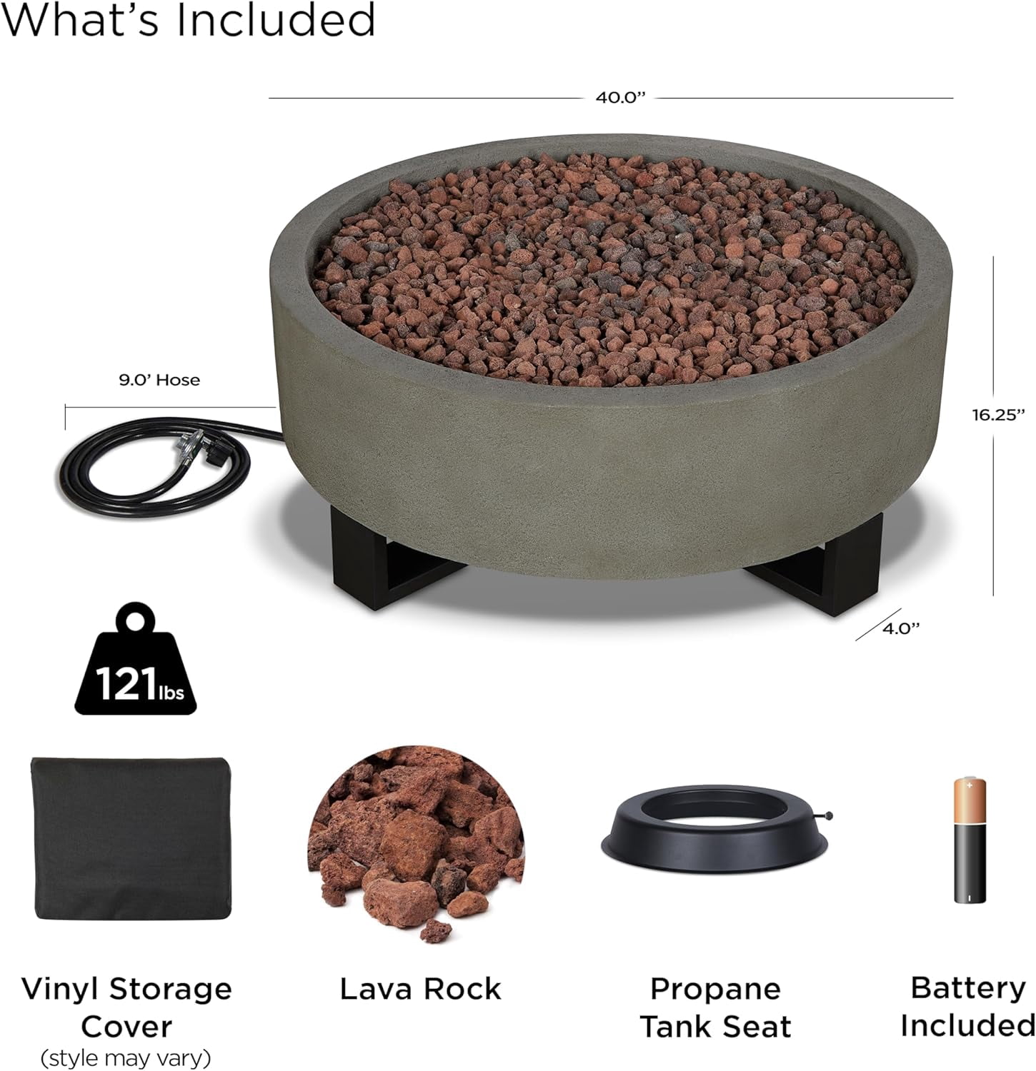 Real Flame Idledale 40" Round Concrete Propane Fire Pit in Glacier Gray