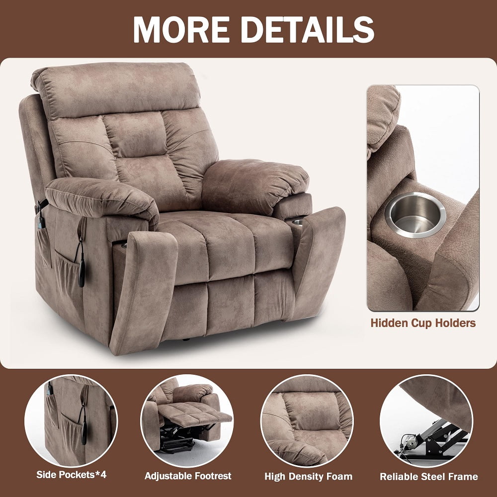 Oversized Power Lift Recliner Chair with Massage & Heating for Big Elderly, Electric Lounge Sofa Chair with 26" Wide Seat and Cup Holders, 400LBS, Light Brown