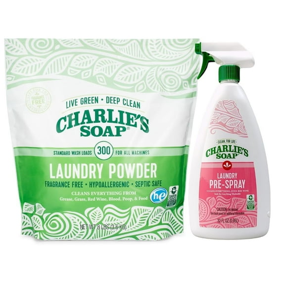 Charlie's Soap Pre Spray 32 oz & Laundry Powder (300 load)