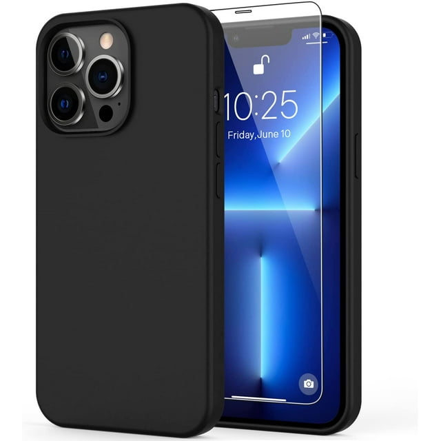 IBAOLEA iPhone 13 Pro Case with Screen Protector,Soft Liquid Silicone Gel Rubber Bumper Cover,Slim Fit Shockproof Protective Phone Case for iPhone 13 Pro 6.1" Black Black