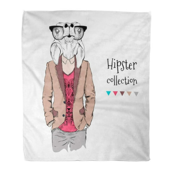 ASHLEIGH Flannel Throw Blanket Colorful of Funny Roe Deer Hipster Dressed Up Soft for Bed Sofa and Couch 50x60 Inches