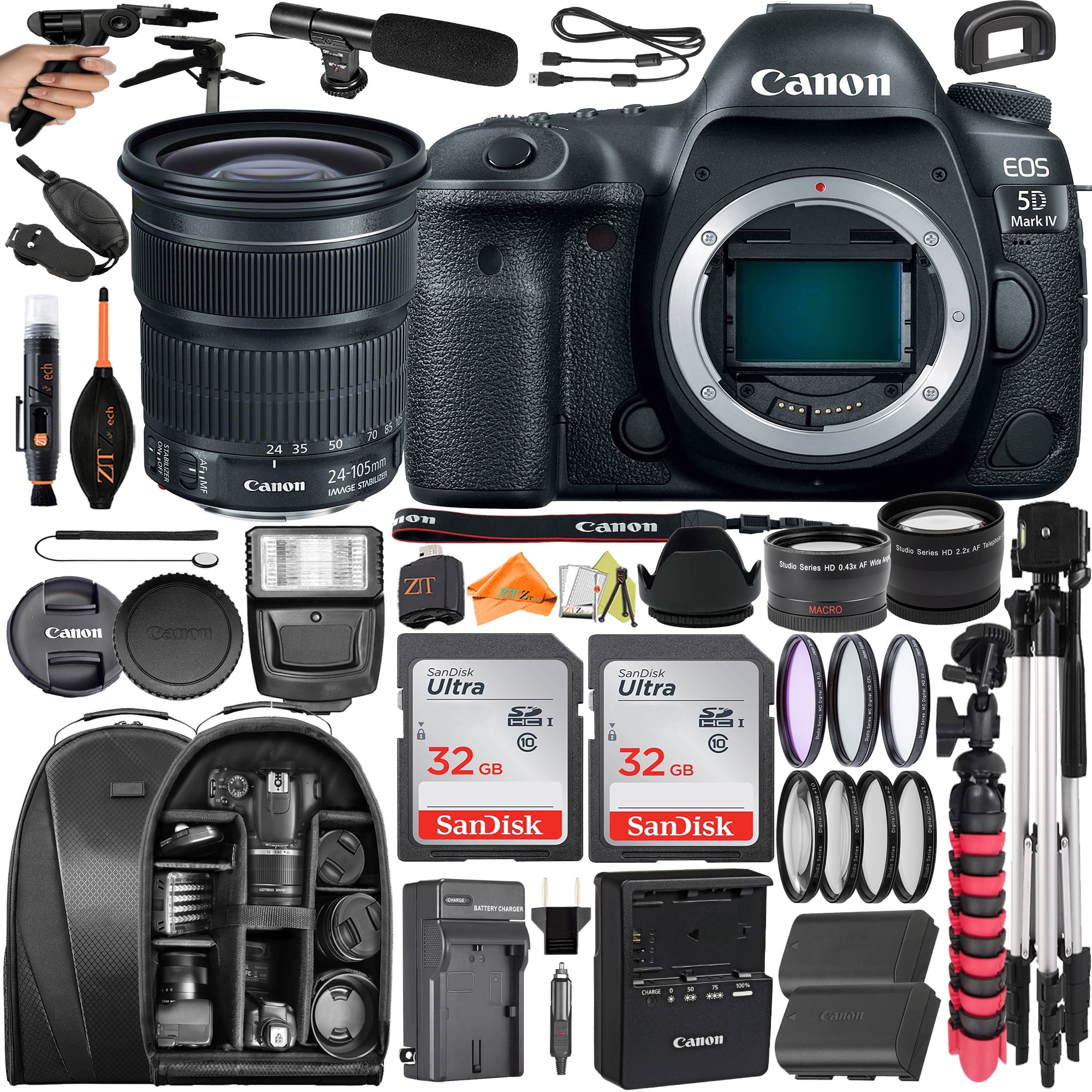 Canon EOS 5D Mark IV DSLR Camera with 24-105mm + 75-300mm Lens + 2