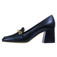 thumbnail image 2 of FSJ Women Dress Square Closed Toe Loafer Shoes Comfort Chunky High Heeled Pumps with Chain Decor Soft Color All Seasons for Lady, 2 of 5