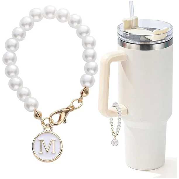 Abalorio de letra para taza Stanley, cadena de perlas, accesorios para asa de botella de agua, decoraciones de identificación con nombre inicial personalizado