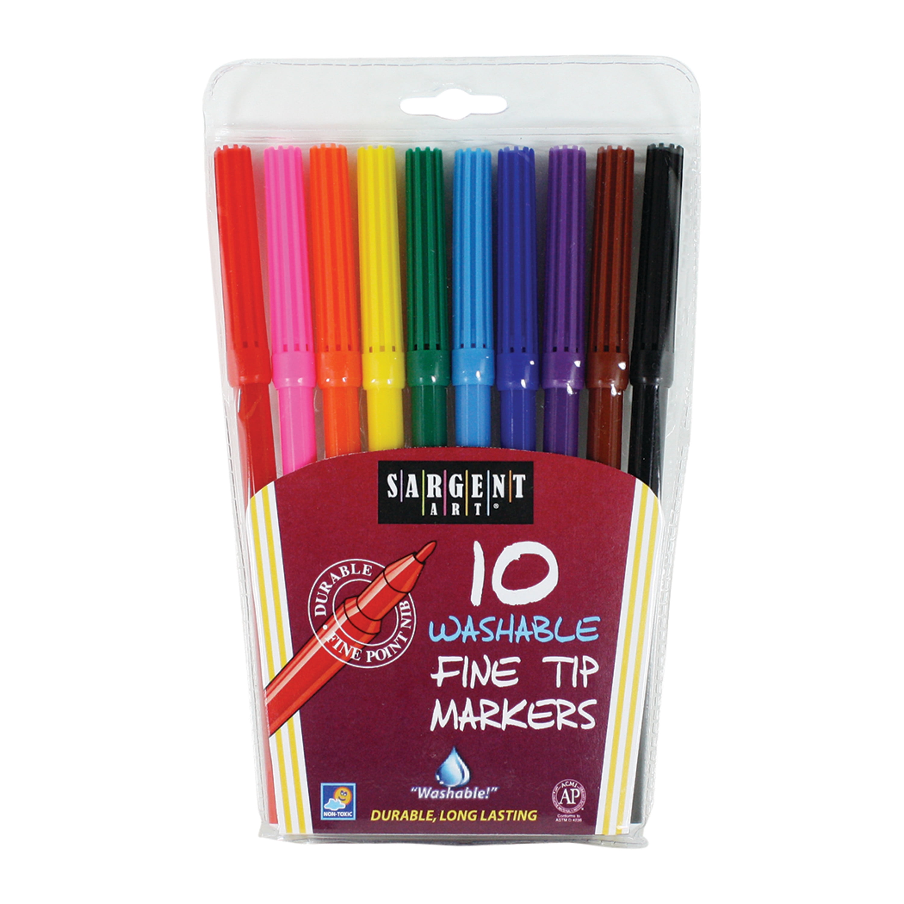 Sargent Art Washable Marker Set, 10Colors, Fine