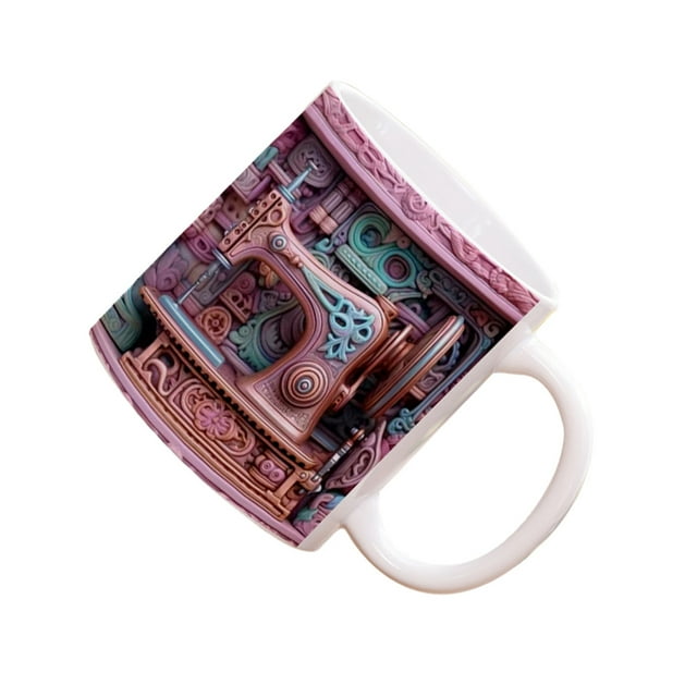 Transemion Stylish Ceramic Tea Mug With 3D Sewing Machine Painted Sewing Machine Painted Mug Ceramic Sewing Mug Type 1