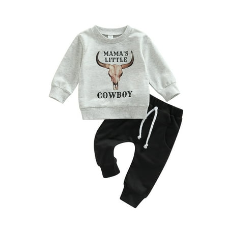 

wybzd Toddler Baby Boy 2Pcs Fall Winter Outfits Cow Print Sweatshirt Tops Casual Pants Western Clothes Set