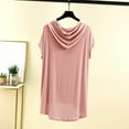 thumbnail image 5 of Wyobmus Women Lightweight Summer Hooded Shirt Casual Fashion Short Sleeve V Neck Hoodies Solid Modal Fabric Curved Hem T Shirt With Hood Pink, 5 of 6