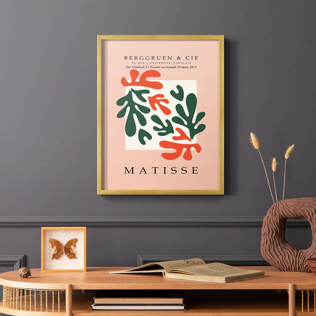 モネママ　many コラージュ Matisse CCCXXX in Gray Solid Wood 22 x 28 Framed Print - Walmart