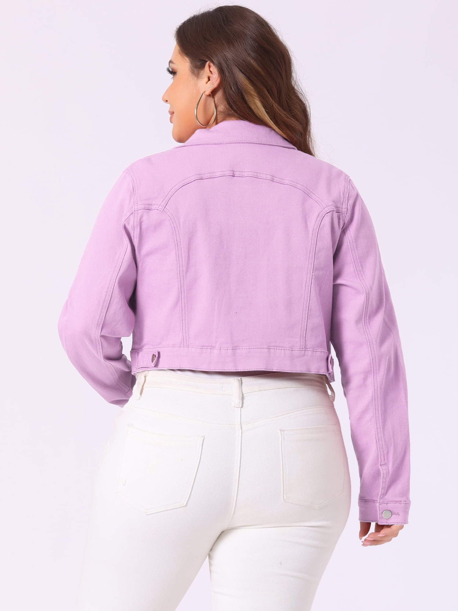 DARING DIVA Women's Plus Button Closed Cropped Denim Jacket 2X Light Purple