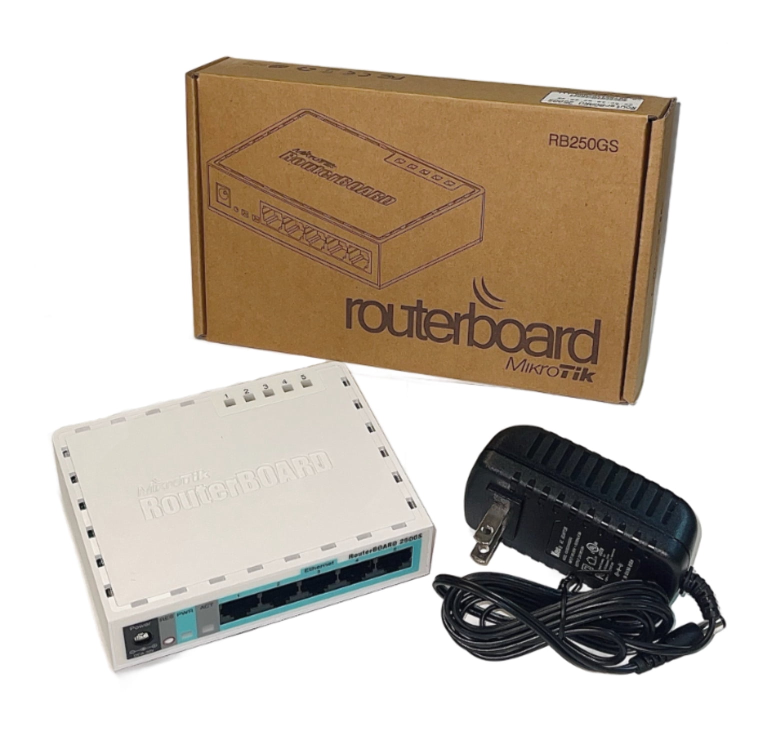 250GS Router BOARD 250GS Router, Smart Gigabit Switch, 5 ports, 10/100/1000, 1.10 lbs, AC Adaptor Included, DC8-30V, Boxed, RoHS