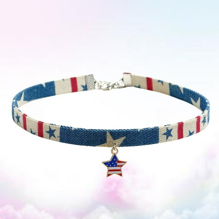 

NUOLUX Trendy Colorful Star Pattern Denim Necklace National Flag Pendant Choker Necklace Collar Jewelry Five-pointed Star American Flag Necklace Accessory for Women