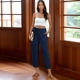 thumbnail image 5 of Women's 2026 Summer High Waisted Wide Leg Palazzo Capri Hem Casual Loose Flowy Cropped Beach Lounge Pants, Dark Blue XXL, 5 of 7