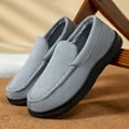 thumbnail image 2 of Men's Slip On Suede Flat Casual Shoes Winter Warm Fleece Lined Loafers Round Toe Platform Non Slip Walking Shoes White Size 10-10.5, 2 of 6