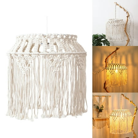 Modern Macrame Tassel Lamp Shade Cotton Rope Knitted Lampshade Hanging Canada Modern Macrame Tassel Lamp Shade Cotton, Boho Lamp Shades Canada