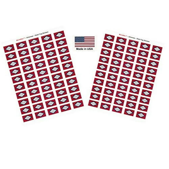 Made in USA! 100 Arkansas 1.5" x 1" Self Adhesive State Flag Stickers, Two Sheets of 50, 100 Arkansas Sticker Flags Total