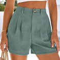 thumbnail image 2 of Summer Womens Shorts Fashion Shorts For Women High Waisted Cuffed Back Elastic Waistband Pleated Linen With Pockets Pants For Women, 2 of 6
