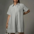 thumbnail image 5 of Women Shirt Dress Short Sleeve Loose Casual Summer Button Down Tunic Dresses With Pockets Ruffle Dress Short Sleeve Beach Dress Summer Dress Summer Dress for Women Short Ladies Casual Two Dress, 5 of 7