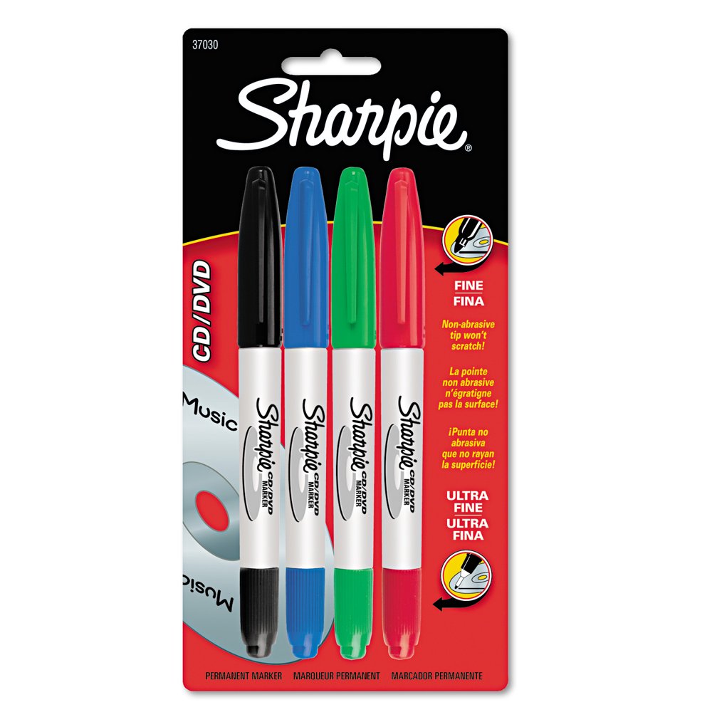 Sharpie CD/DVD Markers, Fine/Ultra Fine Point, Assorted, 4/Set