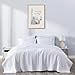 thumbnail image 3 of Chezmoi Collection Madrid 3-Piece Vintage Washed Solid Cotton Quilt and Shams Set (Queen, White), 3 of 4