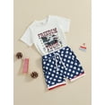 thumbnail image 3 of Nygoyerh Toddler Little Boys 4th of July Outfits Short Sleeve Letter Print T-shirt with Star Pattern Shorts 2Pcs 6M-4T Kids Summer Casual Shorts Sets for Independence Day, 3 of 9