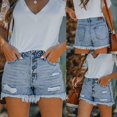 thumbnail image 2 of Huesdet Women's Ripped Denim Jean Shorts Mid Rise Summer Hot Raw Hem Casual Shorts Light Blue,XXL, 2 of 9