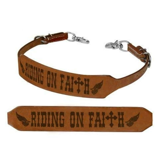 Showman "RIDING ON FAITH" Branded Cross & Wing Design Leather Wither Strap