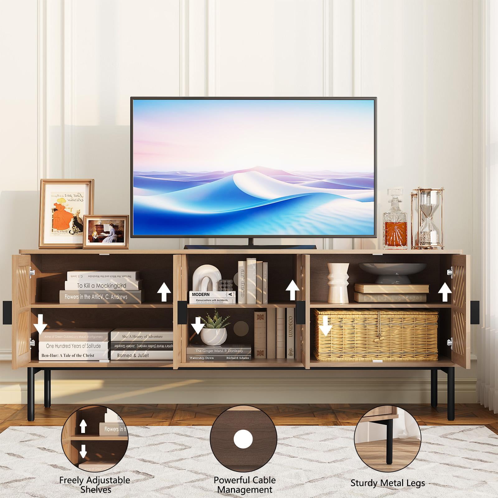 Mid Century Modern 63" TV Stand for 75 inch TV with Storage, Entertainment Center for Living Room, Walnut