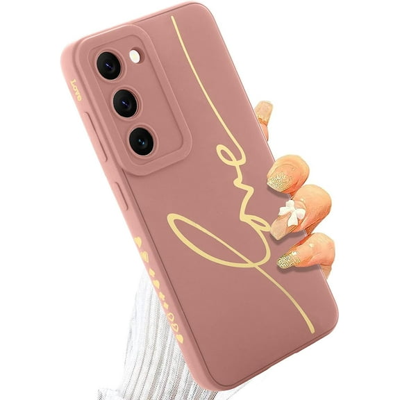 for Samsung Galaxy S23 Plus Case, Back Cute Plating Love Letter Graphic with Anti-Fall Lens Cameras Cover Protection Soft TPU Shockproof Anti-Fingerprint Phone Cases for Women Girls -Pink