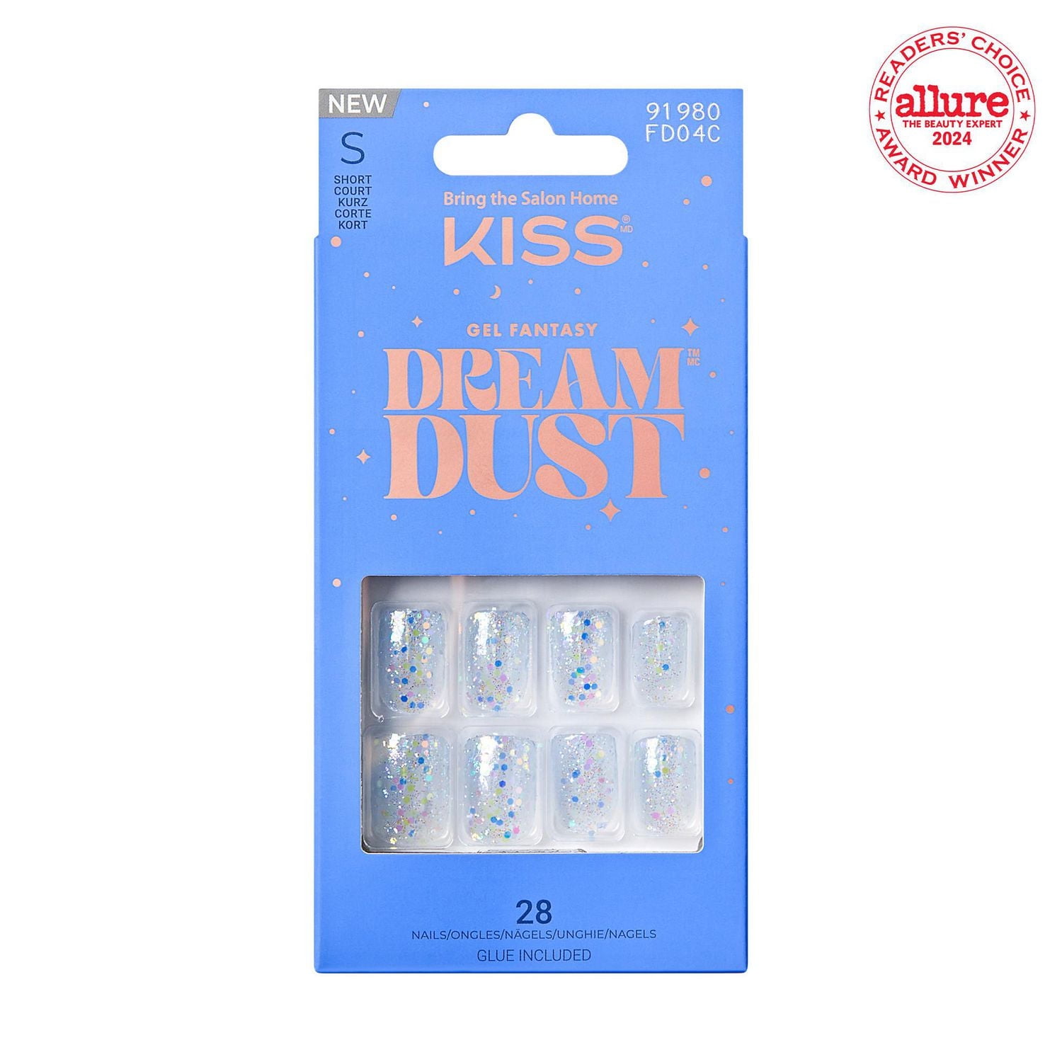KISS Gel Fantasy Dreamdust, Champagne, Short Square, 28 count., Champagne