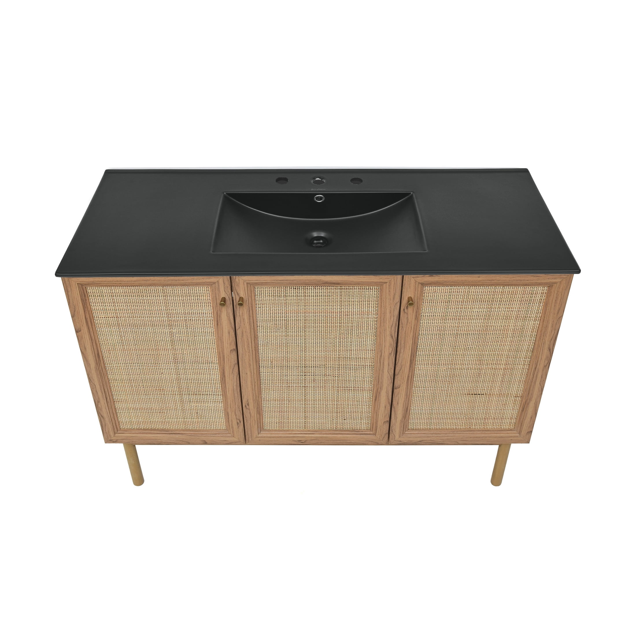 Classe 48" Freestanding Bathroom Vanity in Golden Oak with Black 3-Hole Widespread Sink Top
