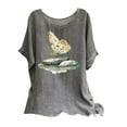 thumbnail image 3 of lcziwo Women's Short Sleeve Cotton Linen Crew Neck T-Shirts Fashion Butterfly Print Shirts Casual Loose Fit Blouse Summer Lightweight Beach Tops Ofertas Relampago de Hoy Gray S, 3 of 8
