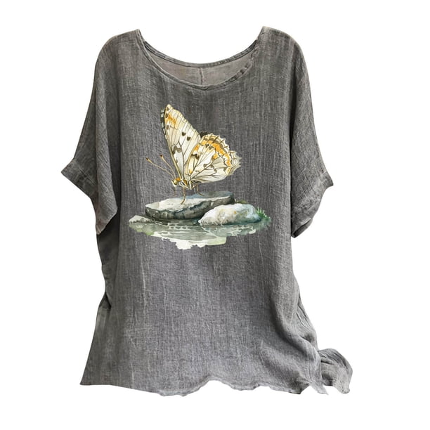 Vestidos Casuales Para Mujer, Blusas De Mujer De Moda Camisetas estampadas de moda para mujer, blusas casuales de lino holgadas de manga corta con cuello redondo y raglán
