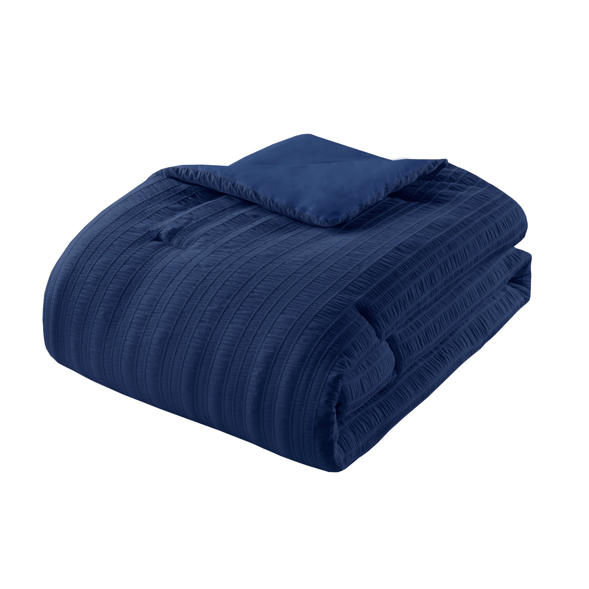 Mainstays All in One Reversible Comforter and Sheet set- 8 Piece, Twin, Navy Seersucker