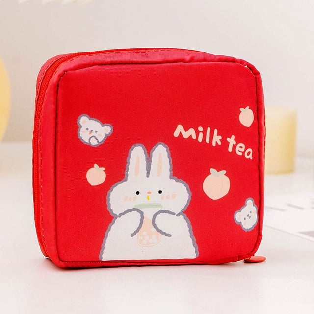 Toalla de tía de dibujos animados lindas niñas gran capacidad conveniente mes pequeño bolso bolsa de almacenamiento de toallas sanitarias