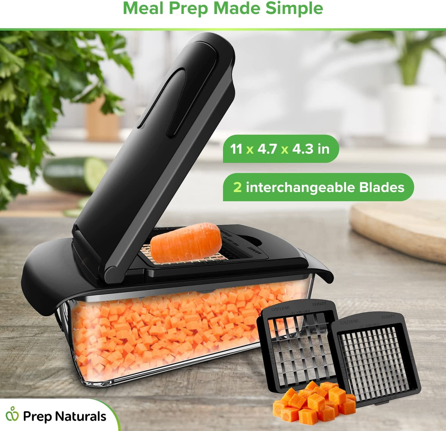 Prep Naturals 4 in 1 Vegetable Chopper, Veggie Chopper, Vegetable Cutter, Food Chopper & Onion Chopper - Chopper With Container Black