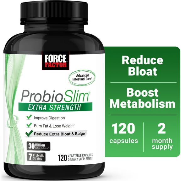 Force Factor ProbioSlim Extra Strength Probiotic Supplement with 30 Billion CFUs for Digestive Health, Bloating & Gas Relief, 120 Capsules