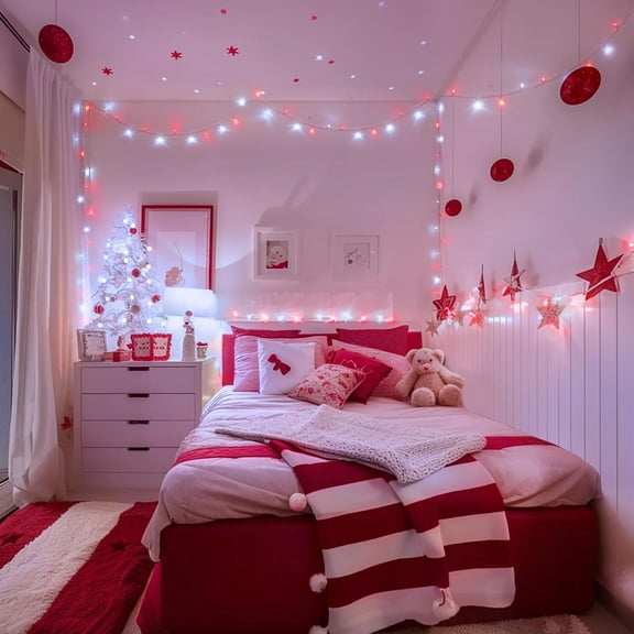 SLFR-132ft Red and White Christmas Lights Outdoor with Remote, 400 LED String Lights Indoor Plug in with Remote, 8 Modes Christmas Fairy Lights for Bedroom Tree Party Christmas Decorations