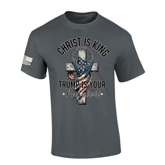 Trenz Shirt Company Fear Not Men's Graphic T-Shirt - Christ Is King, 47th Is Your President American Flag Cross Design-Charcoal-medium