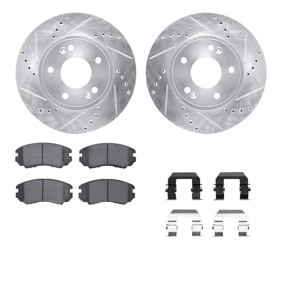 Dynamic Friction Company Front Brake Rotors-Drilled and Slotted-Silver with 5000 Advanced Brake Pads includes Hardware 7512-21014